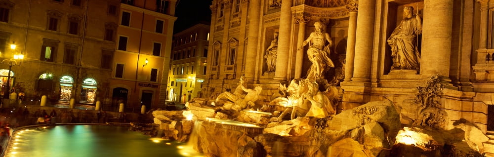 Fountain lit up at night Trevi Fountain Rome Lazio Italy Canvas Art - Panoramic Images (6 x 18)