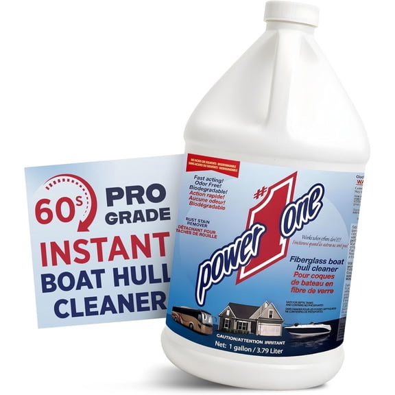 Power #1 One Boat Hull Cleaner for Fiberglass - Removes Waterline Stains, Rust & Marine Mineral Buildup - Professional Marine-Grade Formula - Made in the USA