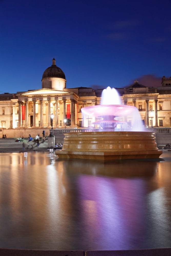 Fountain with art museum in the background National Gallery Trafalgar Square London England Canvas Art - Panoramic Images (27 x 9)