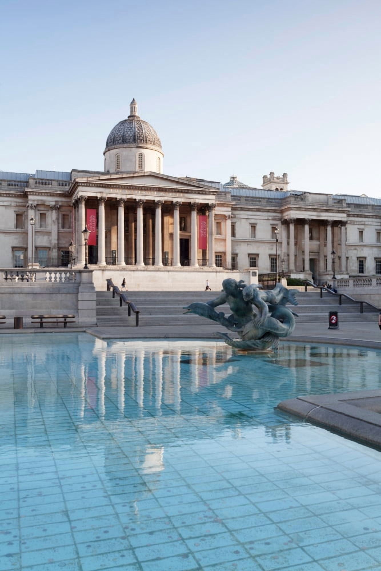 Fountain with art museum in the background National Gallery Trafalgar Square London England Canvas Art - Panoramic Images (36 x 12)