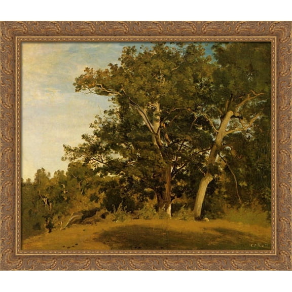 Fountainebleau With Georges d'Apremont 32x28 Large Gold Ornate Wood Framed Canvas Art by Camille Corot