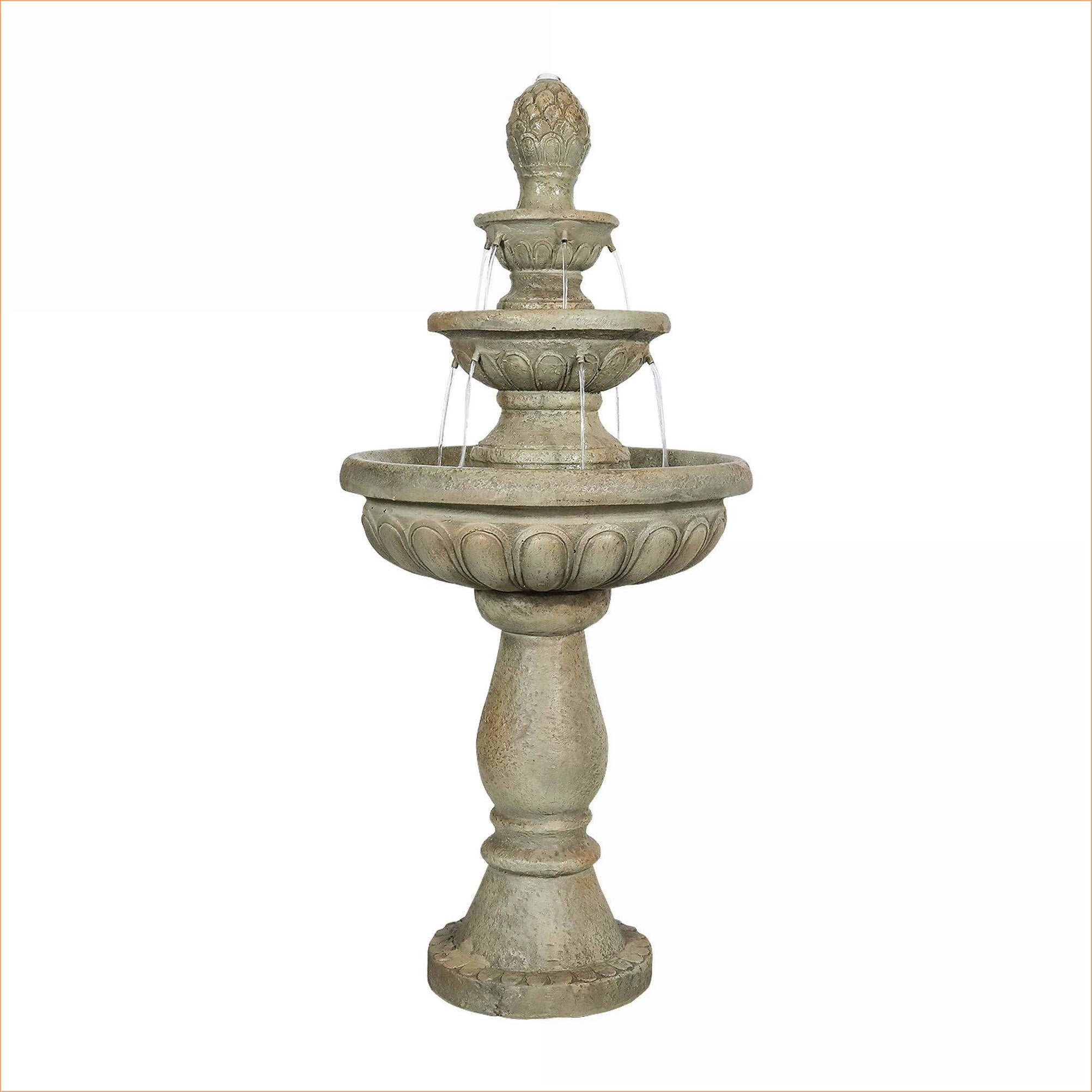 Fountains | 3-Tier Modern 42.5" Outdoor Water Fountain for Garden Patio Yard, Includes UL Pump, Tan Brown Finish | Concrete / Cement | Brown