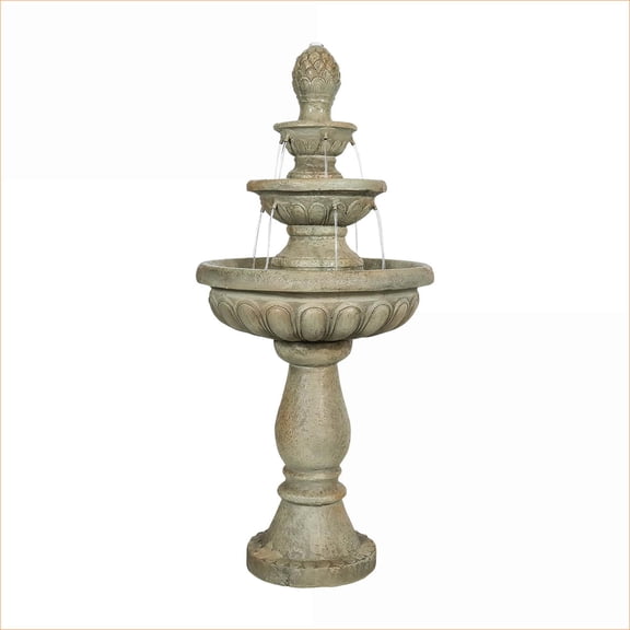 Fountains | 3-Tier Modern 42.5" Outdoor Water Fountain for Garden Patio Yard, Includes UL Pump, Tan Brown Finish | Concrete / Cement | Brown