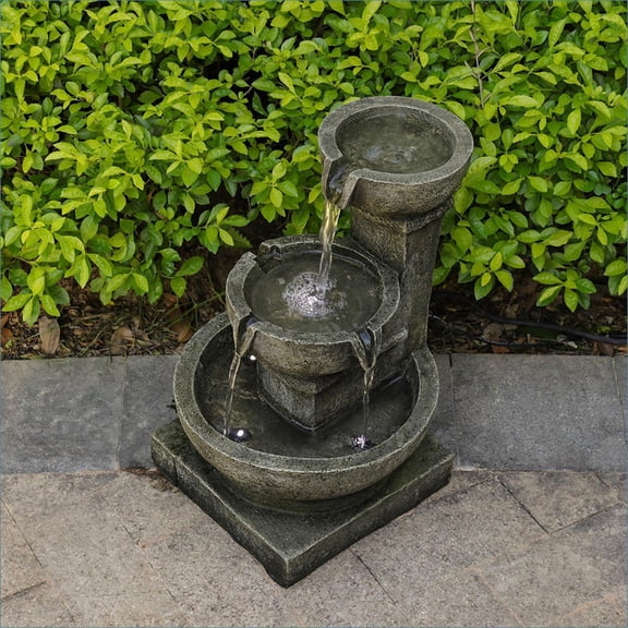 Fountains 3-Tier Vintage LED Water Fountain, Indoor Outdoor for Garden Patio | Resin | Tiered Waterfall Fountain