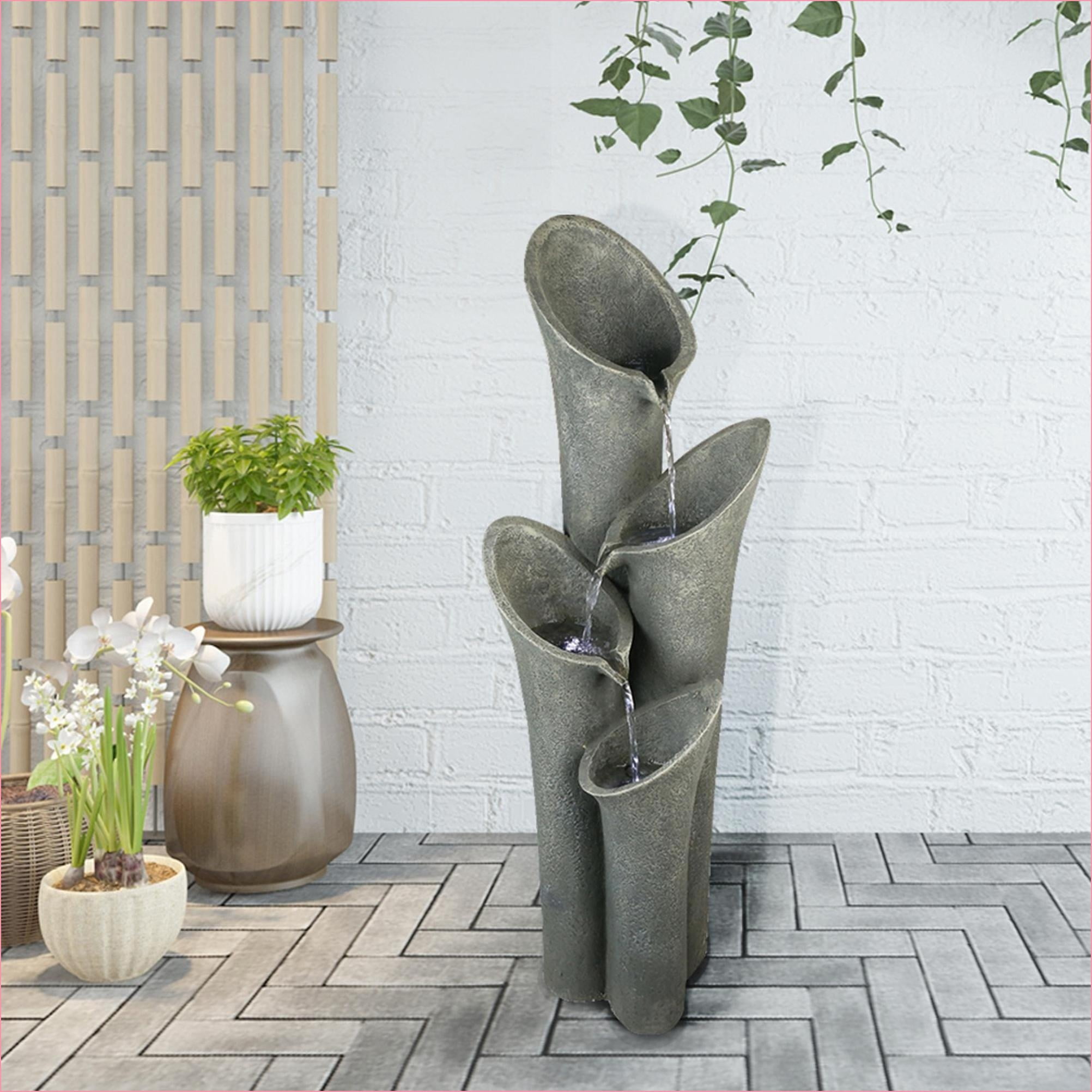 Fountains 33.5" 4-Tier Cascading Outdoor Patio Garden Fountain, Weather Resistant | Resin | Tiered Waterfall Fountain