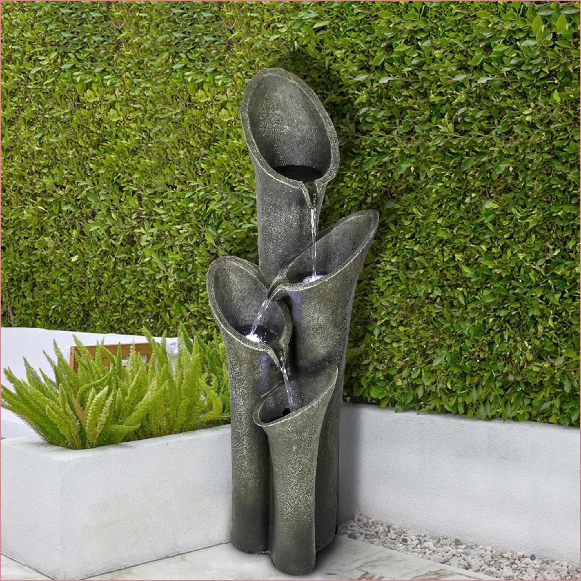 Fountains | 33.5" 4-Tier Cascading Outdoor Patio Garden Water Fountain, LED, Weather Resistant | Resin | Tiered Waterfall Fountain