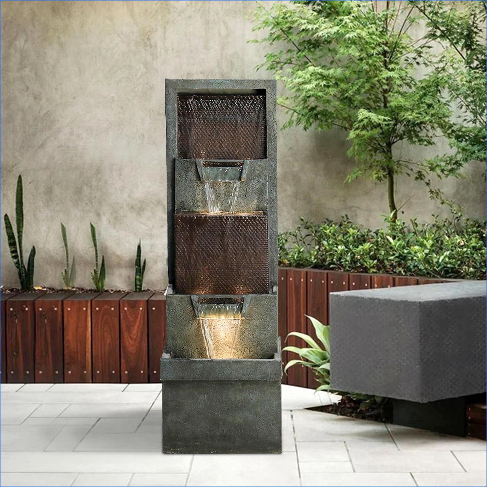Tammesy 39.3"H Waterfall Fountain with LED,Outdoor Water Feature Decor for Patio,Backyard,Deck,Porch and Garden