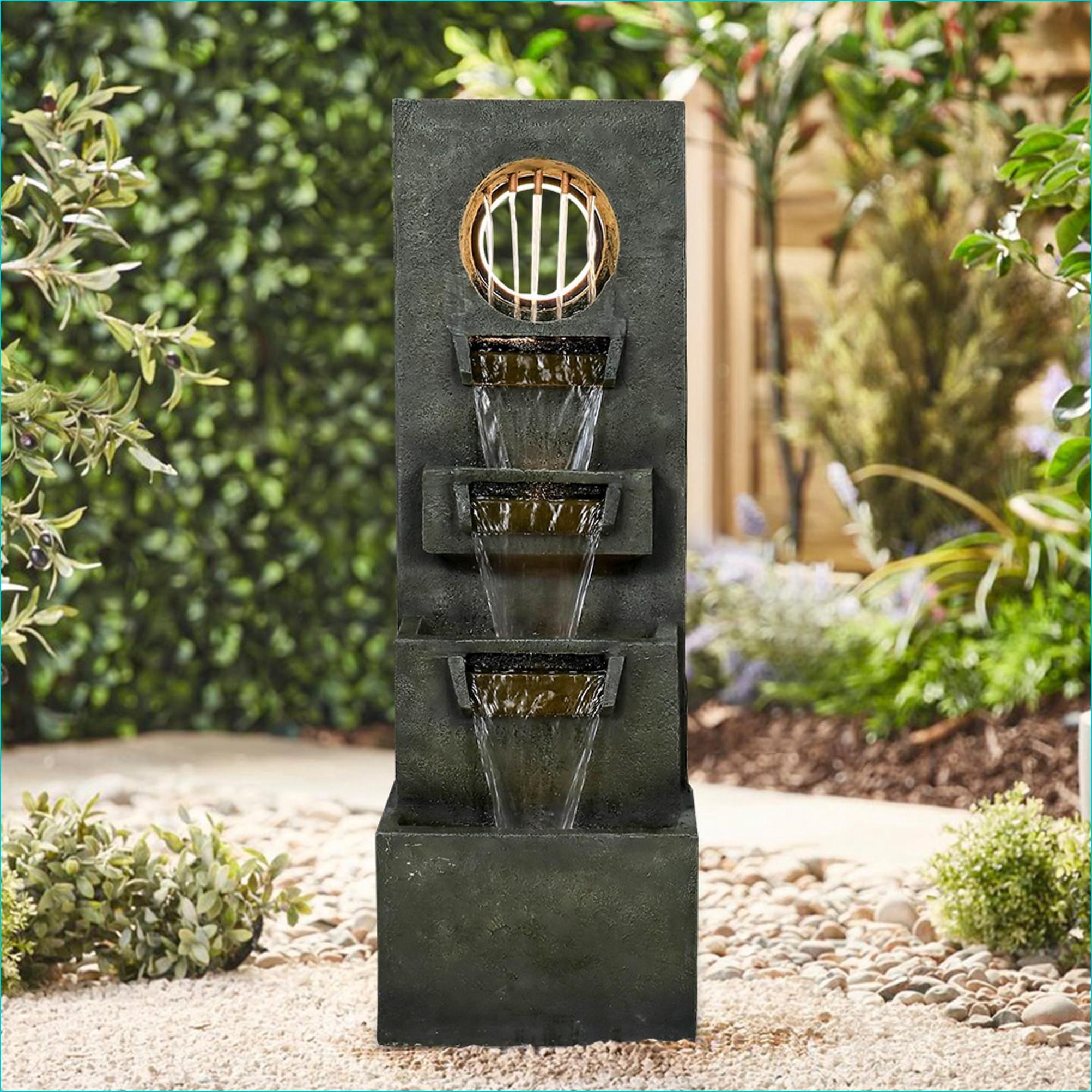 Fountains 39.3" High Modern 4-Tier Outdoor Waterfall Fountain with Lights Pump, For Garden Terrace Balcony | Resin | Tiered Waterfall Fountain
