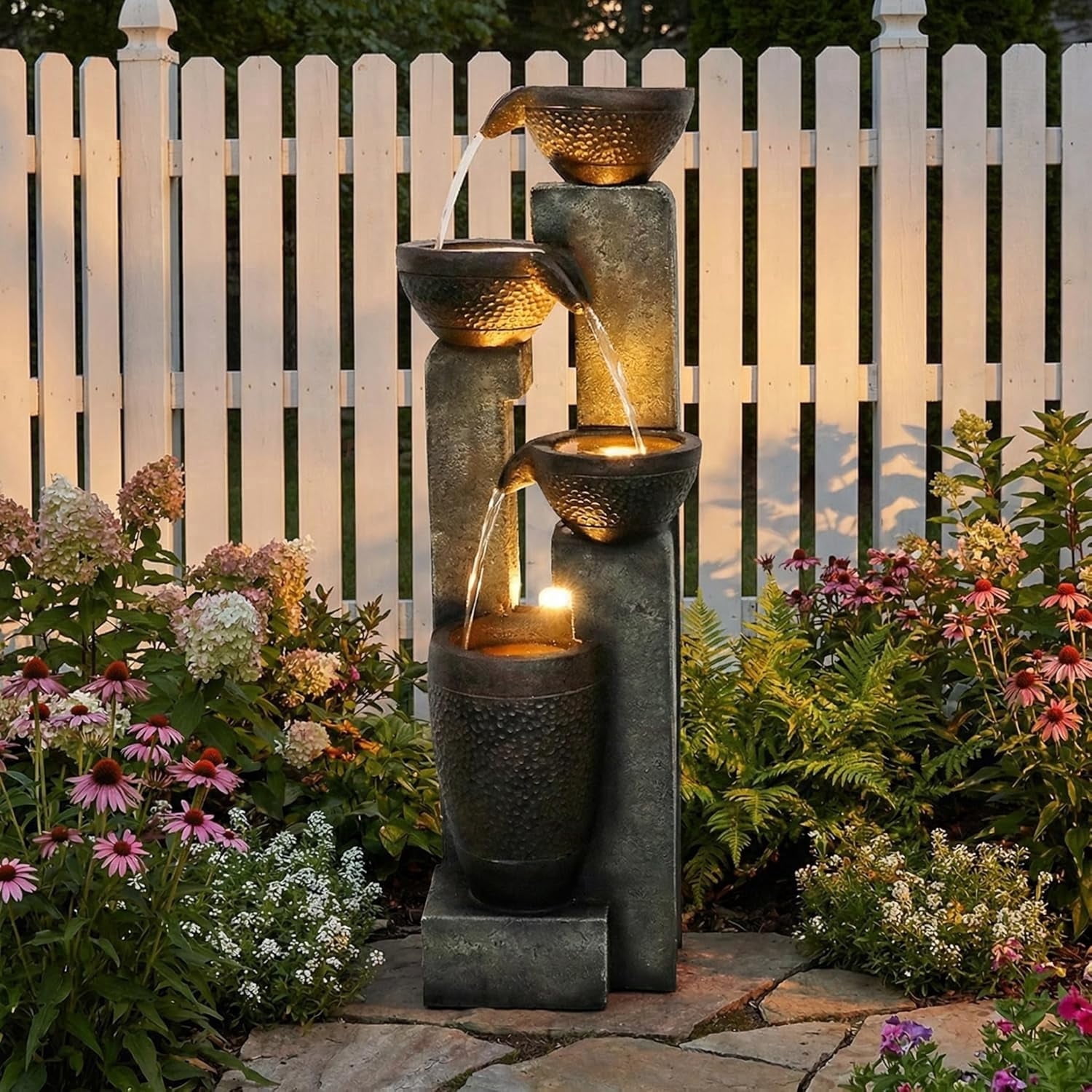 Tammesy 40"  4-Tier LED Fountain Waterfall  for Yard, Floor Patio, Backyard and Home Art Decor,Outdoor Fountains for Garden