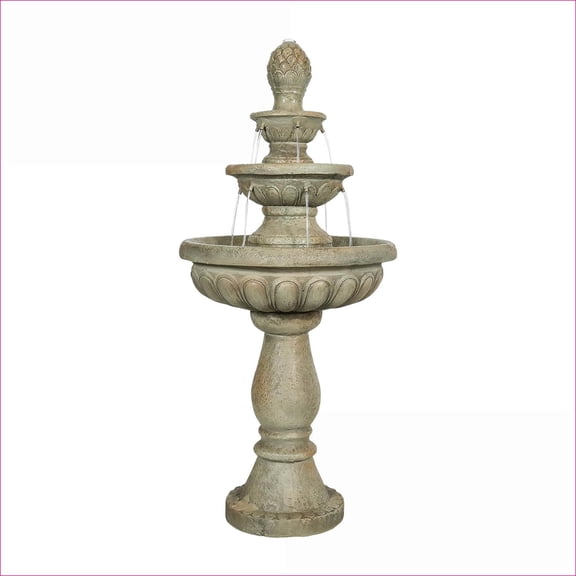 Fountains, 42.5 3-Tier Modern Outdoor Water Fountain for Garden Patio Yard, Tan Brown Natural Finish, Pump Included | Concrete / Cement | Tiered; Waterfall; Fountain