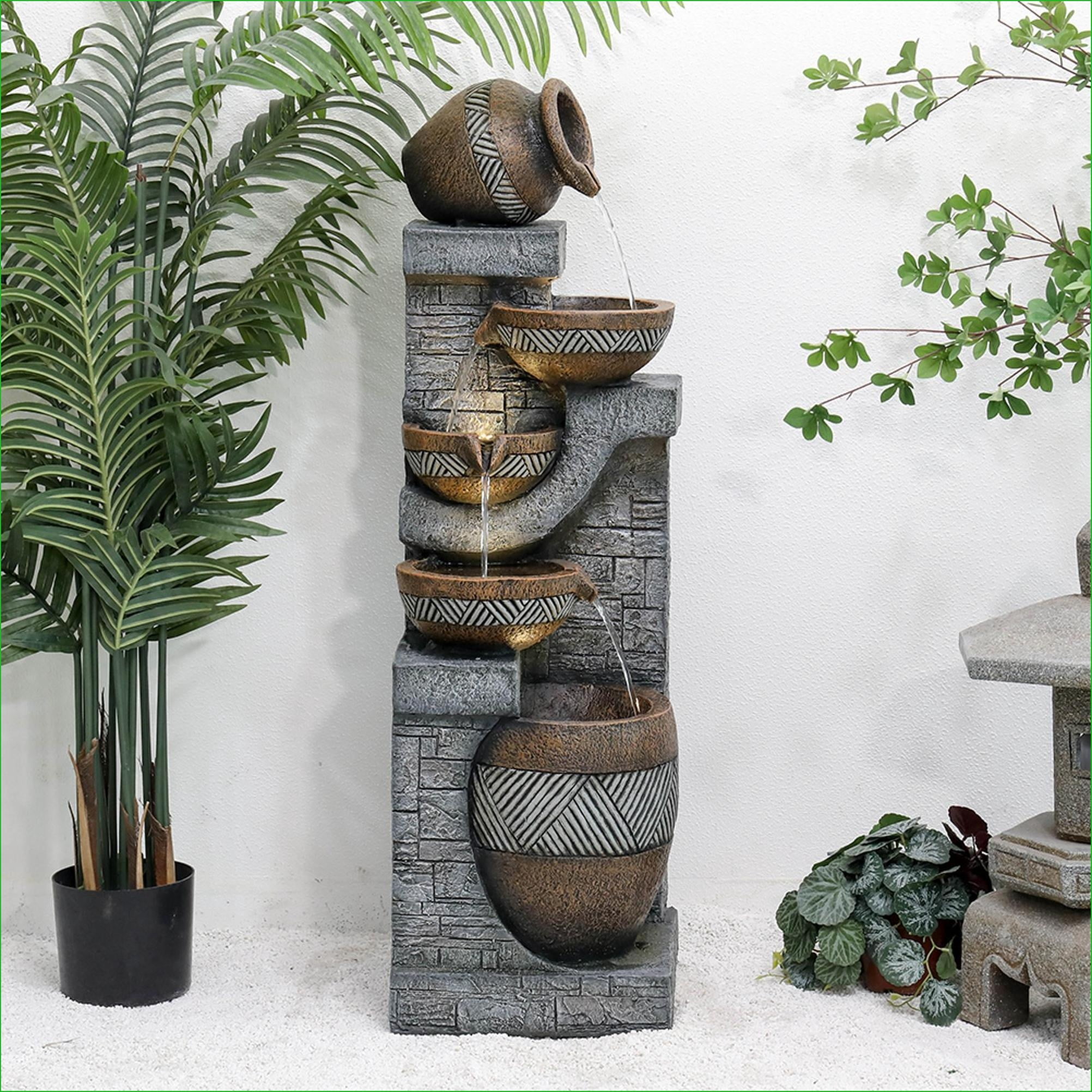 Fountains 42.5" 5-Tier Modern Waterfall Fountain, Indoor Outdoor Garden Patio Use, Weather Resistant | Resin | Tiered