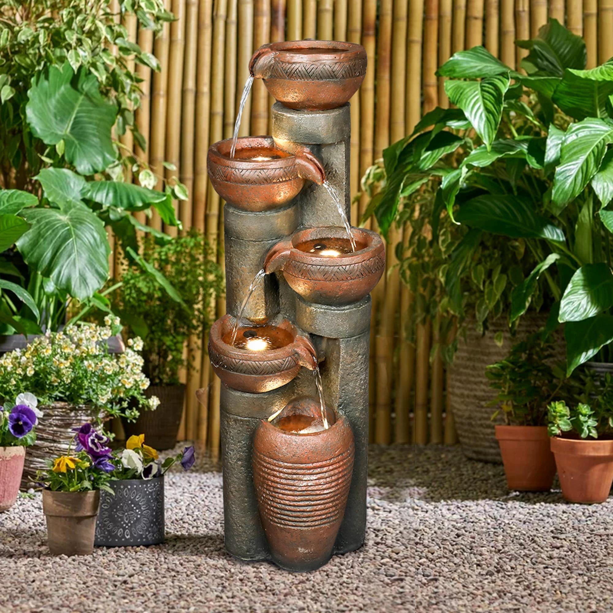 Tammesy 5-Tier 39.7" Outdoor Waterfall Fountains with LED Lights, for Home  Patio Garden Decor