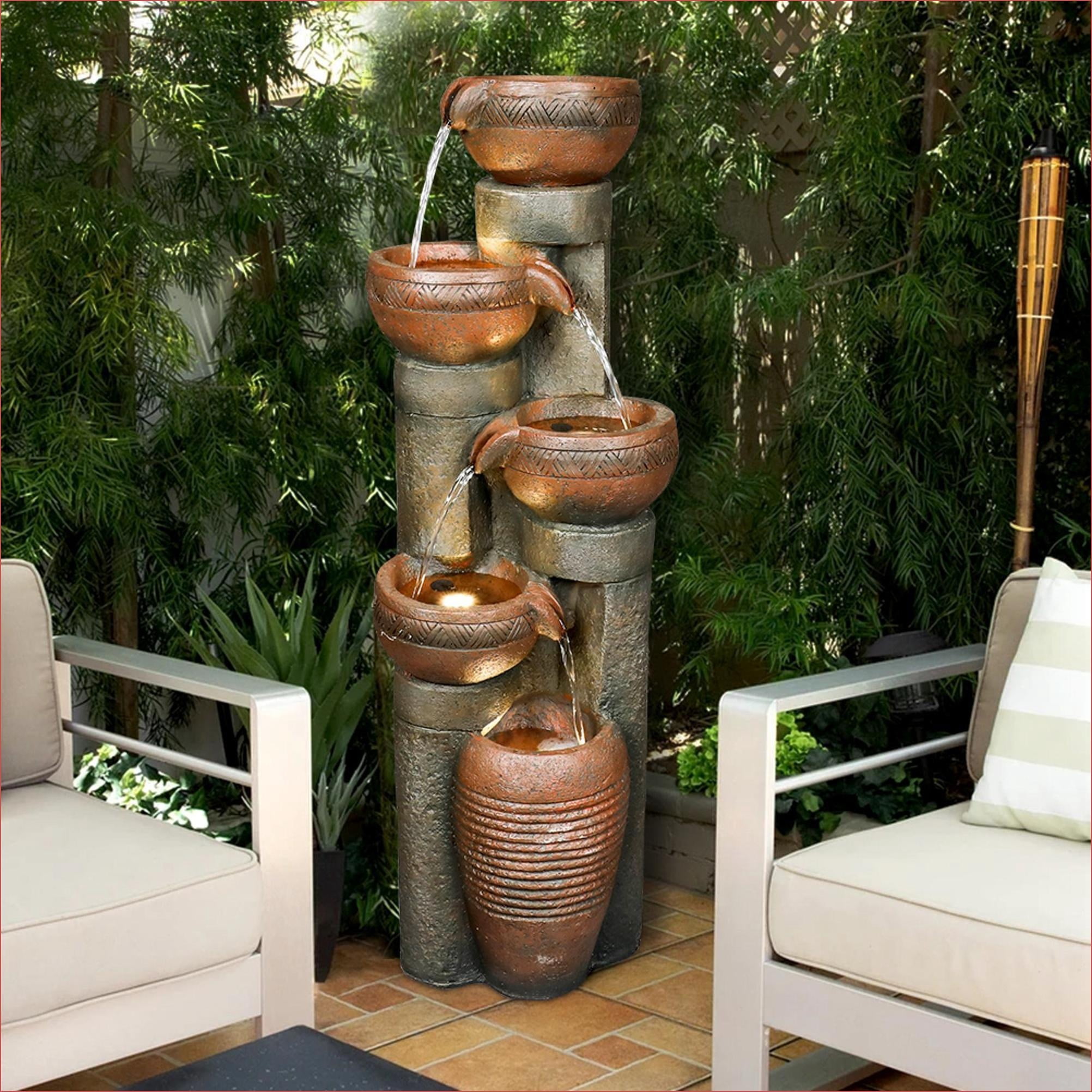 Fountains 5-Tier 39.7" Outdoor LED Garden Fountain for Patio Yard | Resin | Tiered Fountain