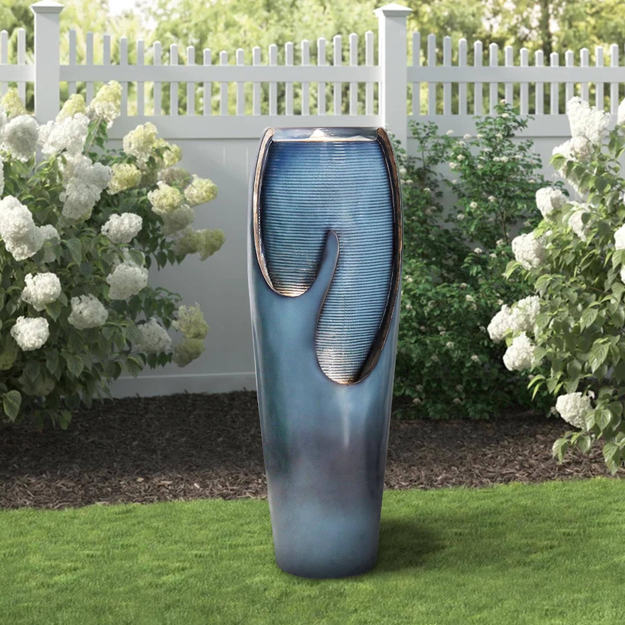 Tammesy 38.7”Tall Outdoor Water Fountains and Waterfalls with LED Lights and Pump for Garden, Patio, Decor