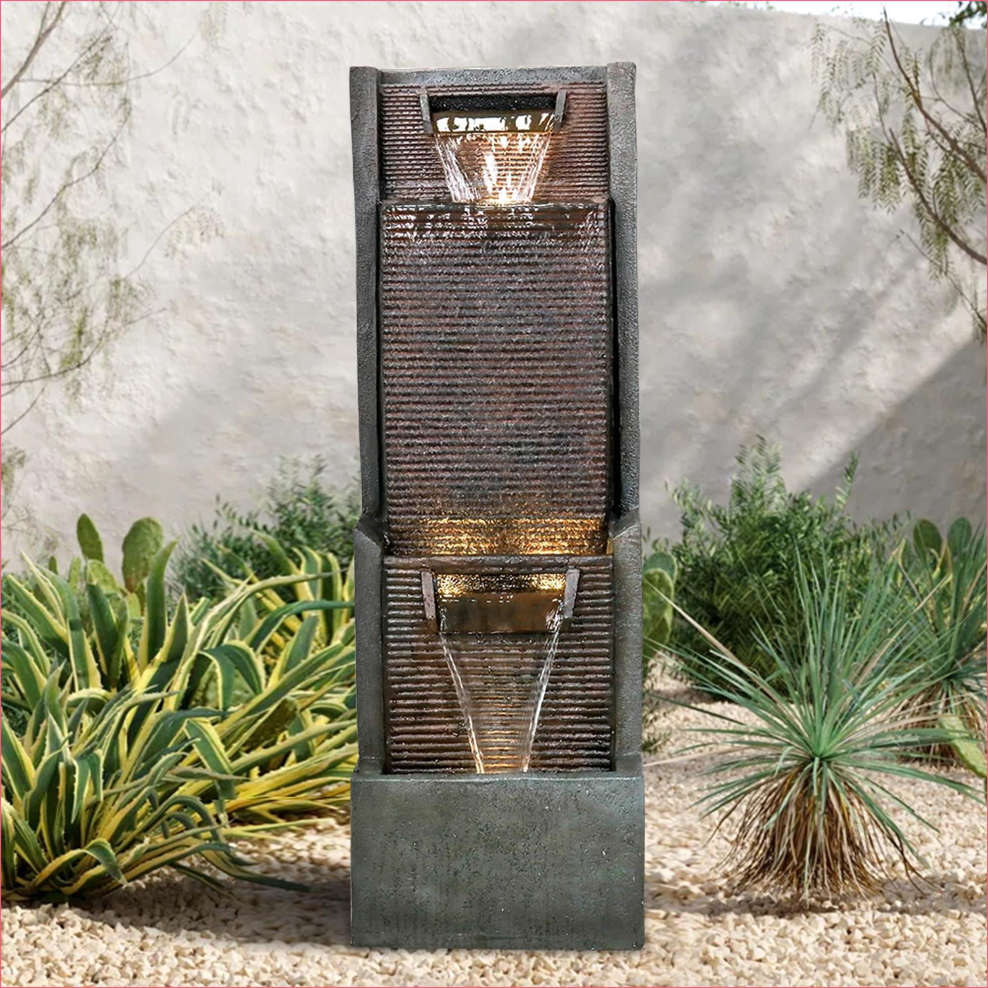Fountains, Modern 39.3” LED Water Fountain for Patio Garden Indoor Outdoor | Resin | Tiered Waterfall Fountain