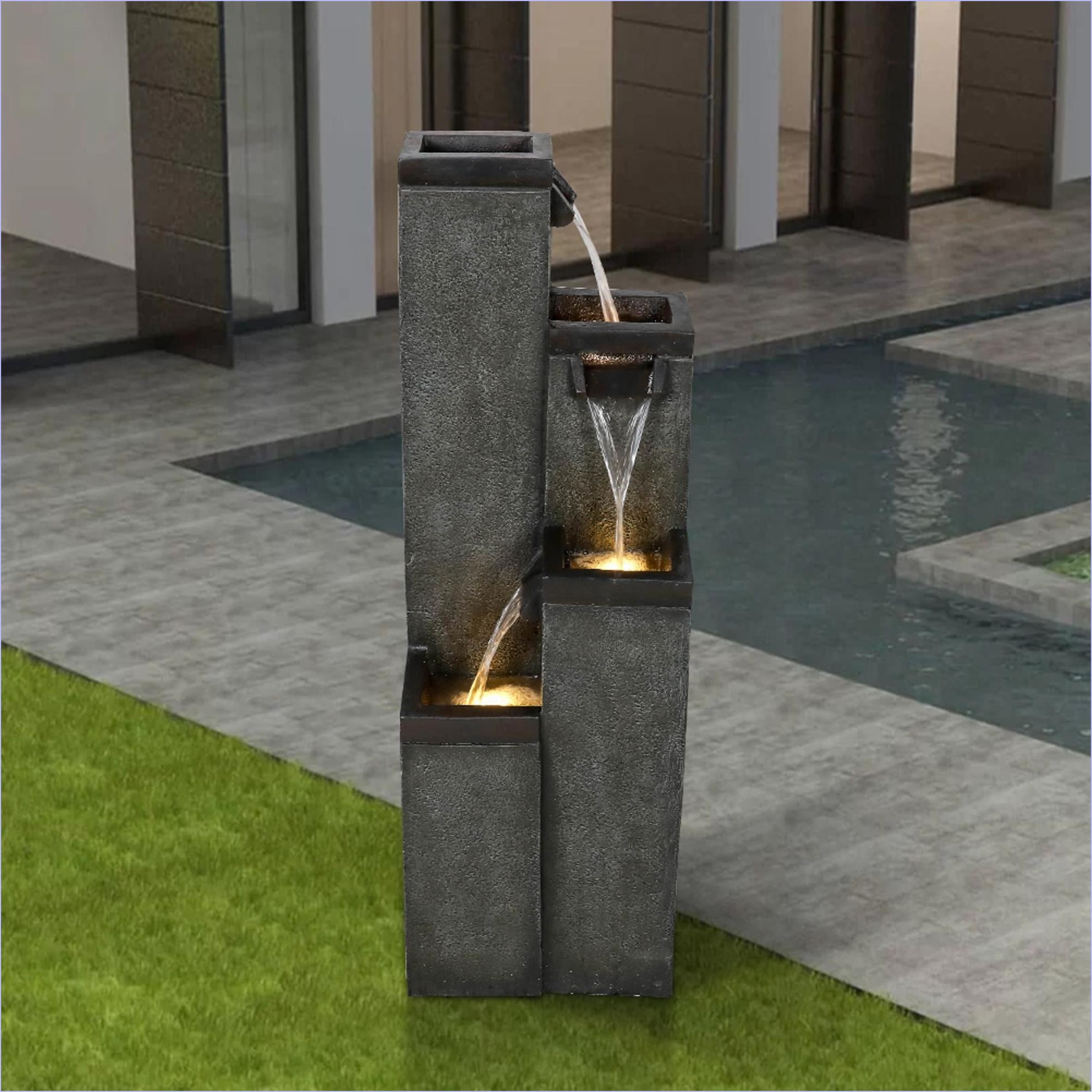 Fountains | Modern 4-Tier Cascading Water Fountain with LED Lights, 39.3" for Indoor Outdoor Garden Patio | Resin | Tiered Waterfall Fountain