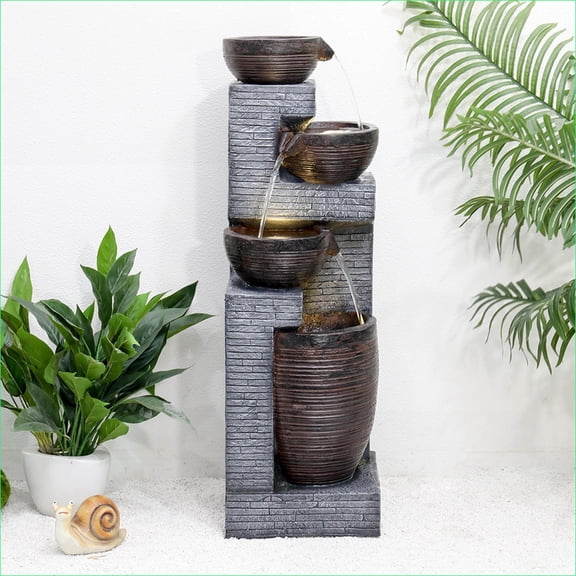 Fountains | Modern 5-Tier 40.1"H Resin Cascading Fountain for Outdoor Garden Patio | Resin | Tiered