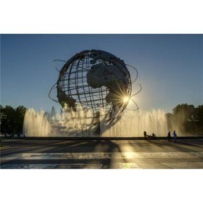 Fountains around the Unisphere at sunset Flushing Meadows-Corona Park; Queens York United States of America