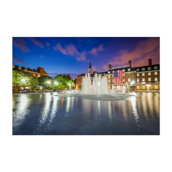 Fountains at Market Square - Alexandria Virginia Photography Cityscape Night Sky Architecture Scenic Skyline Unframed Wall Art Print 4 x 6 inches