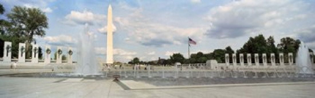 Fountains at a memorial National World War II Memorial Washington Monument Washington DC USA Canvas Art - Panoramic Images (18 x 6)