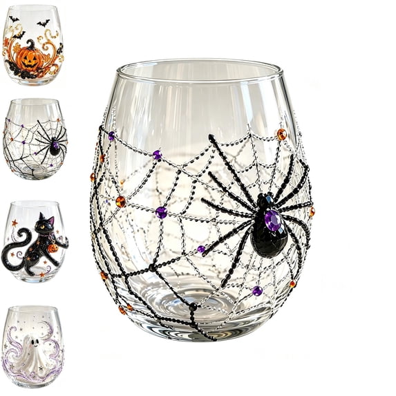 Fountwell 3D Halloween Goblet Set Gothic Pumpkin Skull Ghost Glass for Home Bar Decor Gift