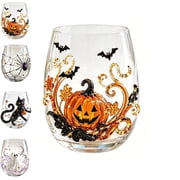 Fountwell 3D Halloween Goblet Set Gothic Pumpkin Skull Ghost Glass for Home Bar Decor Gift