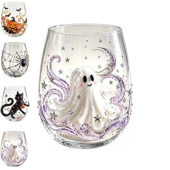 Fountwell 3D Halloween Goblet Set Gothic Pumpkin Skull Ghost Glass for Home Bar Decor Gift
