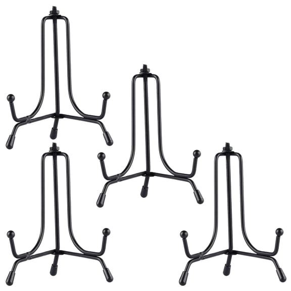 Fountwell 4 Pack 4/6/8 Inch Plate Stands for Display Black Iron Easel Stand for Picture Frame Holder Display Stand for Tabletop