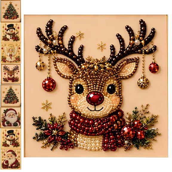 Fountwell Christmas Pearl Diamond Painting Kit 8x8in 3D Beads Art Craft for Adults Home Wall Decor Gift