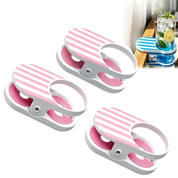 Fountwell Clip On Drink Holder Hanging Cup Holder Clamp for Beach Chair Desk Table Pool