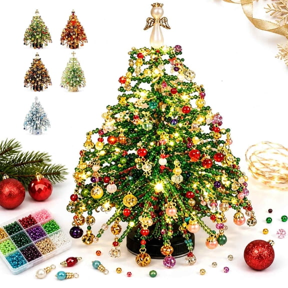Fountwell DIY Beaded Christmas Tree Kit 3D Crystal Craft for Adults Tabletop Decor Gift