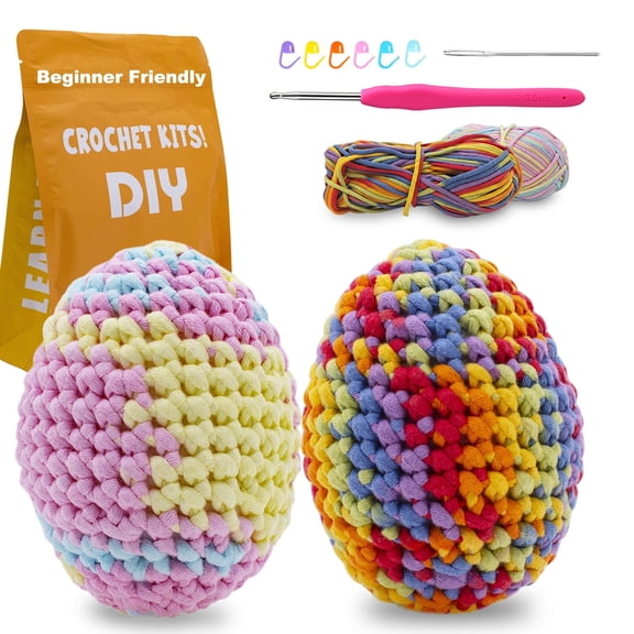 Fountwell Learn to Crochet Kit for Beginners,Learn to Crochet eggs with Yarn, Hooks & Video Tutorials - DIY Amigurumi Starter Box,Includes Crochet Hook & All Materials