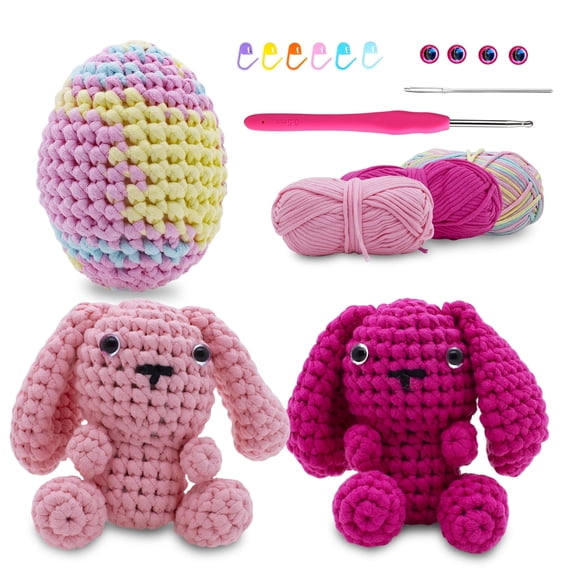 Fountwell Learn to Crochet Kit for Beginners,Learn to Crochet Bunny with Yarn, Hooks & Video Tutorials - DIY Amigurumi Starter Box - Perfect Christmas Holiday Gift for Teens & Adults