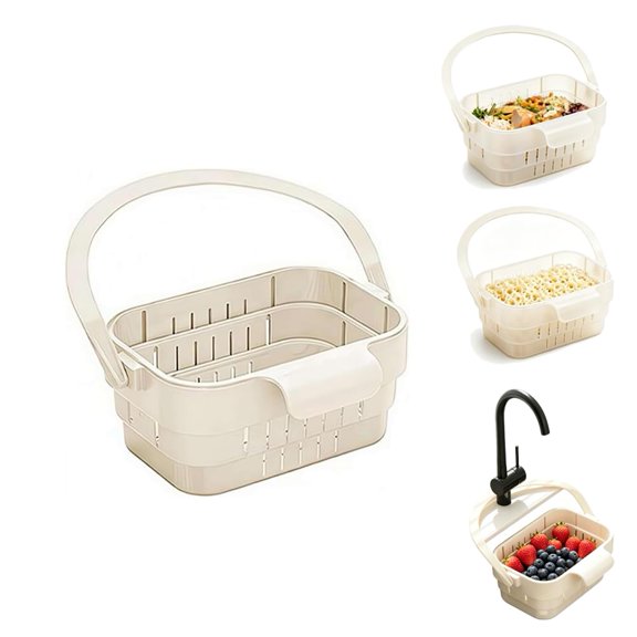 Fountwell Foldable Hanging Sink Colander Basket Space Saving Kitchen Strainer with Faucet Storage Rack