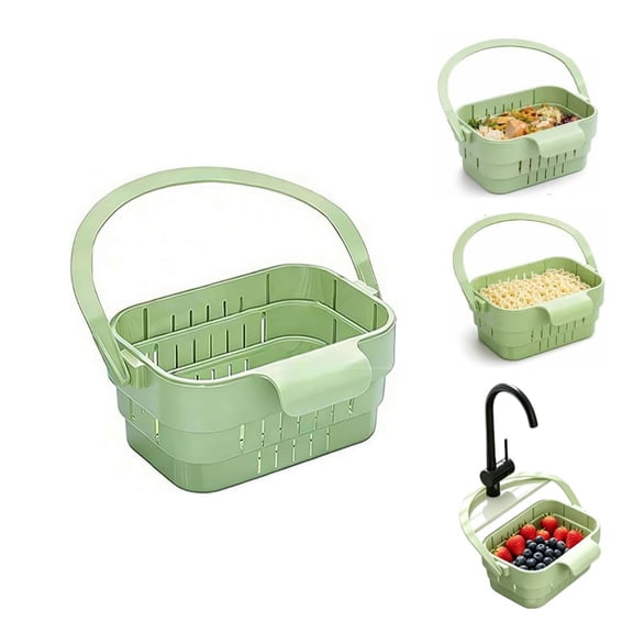Fountwell Foldable Hanging Sink Colander Basket Space Saving Kitchen Strainer with Faucet Storage Rack