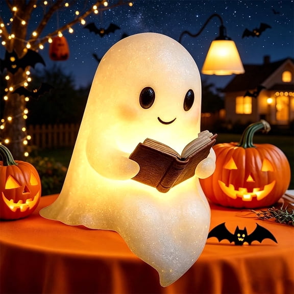 Fountwell Halloween Ghost Night Light Reading Book Lamp Cute LED Decor for Home Desk