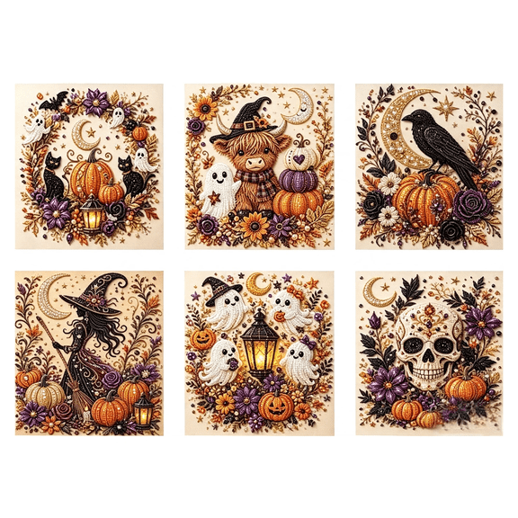 Fountwell Halloween Pearl Art DIY Kit 8x8in 3D Mosaic Craft Set for Home Decor Gift