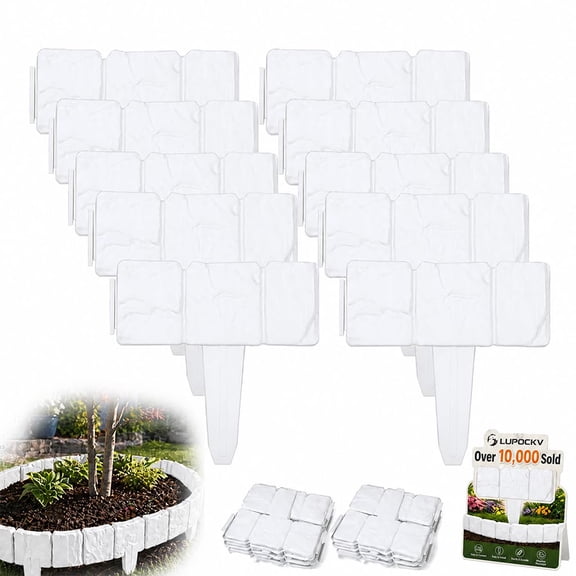 Fountwell Imitation Stone Garden Fence Edging – Grey Cobbled Effect Plastic Retaining Border, Interlocking Decorative Panels for Flower Bed, Lawn, Path, Yard