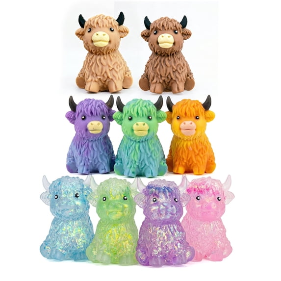 Fountwell Kawaii Highland Cow Squis+hy Toys, Slow Rising Stress Relief Squeeze – Cute Cow Figure, 2.36×3.15in Soft Foam, Anxiety Relief Gift