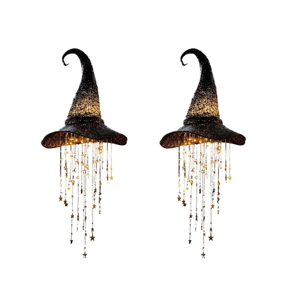 Fountwell Lighted Witch Hat Hanging Chime LED Halloween Decor for Outdoor Porch