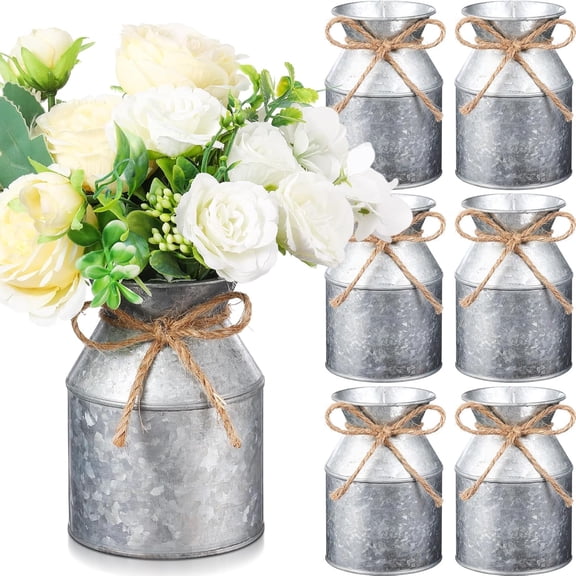 Fountwell Metal Farmhouse Vase Bulk Rustic Galvanized Milk Can Jug for Wedding Table Centerpiece