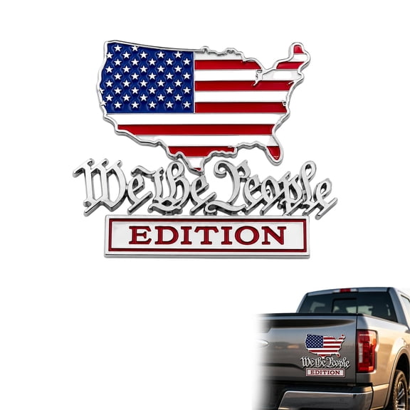 Fountwell Patriot Flag Metal Car Emblem – 3D "We The People" Red & Blue Badge for Automotive, Truck, SUV, Motorcycle