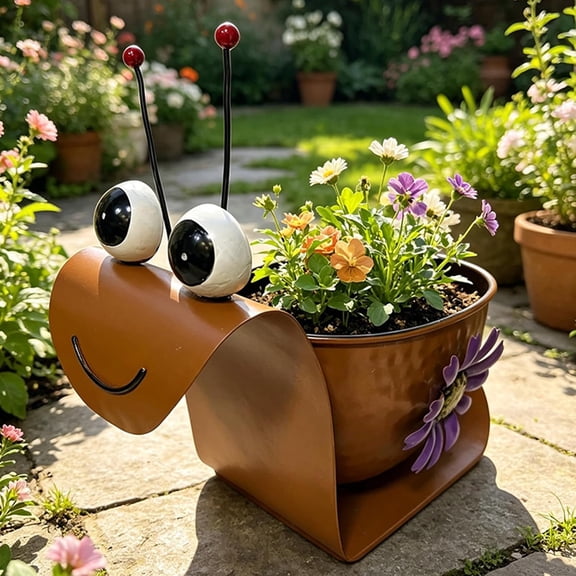 Fountwell Snail Metal Planter Succulent Pot for Indoor Outdoor Garden Decor Unique Metal Container for Plants Gift for Women