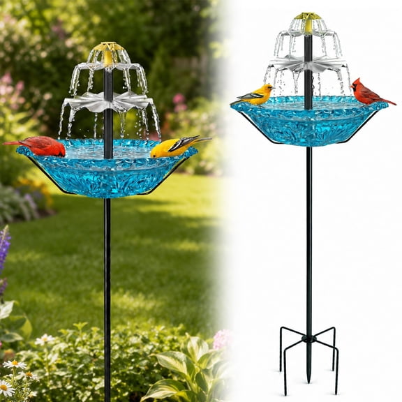Fountwell Solar Bird Bath Fountain – Weather-resistant Acrylic with Metal Stand, 1.45 Gal Outdoor Bird Feeder & Waterer