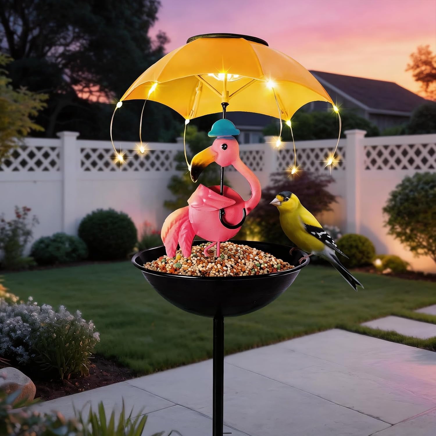 Fountwell Solar Bird Feeder Frog Garden Decor, Outdoor Solar Light with Umbrella – Hummingbird Feeder Path Light, Yard Art Ornament for Patio Lawn