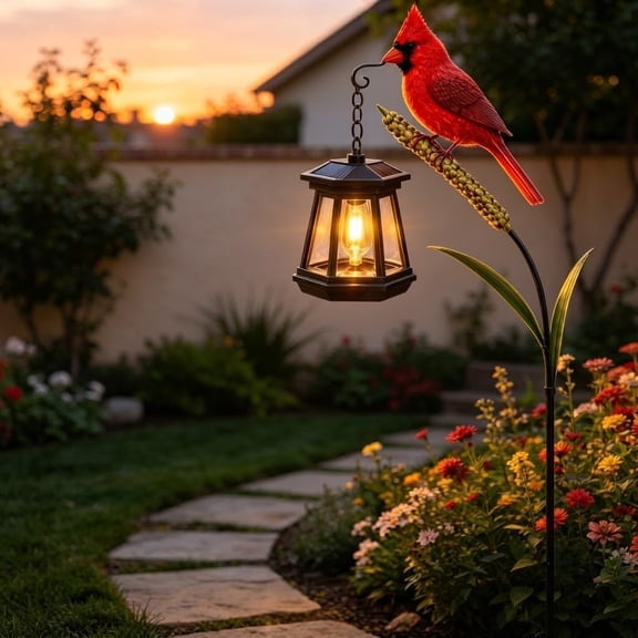 Fountwell Solar Cardinal Garden Stake Light Outdoor Memorial Lantern for Yard Patio
