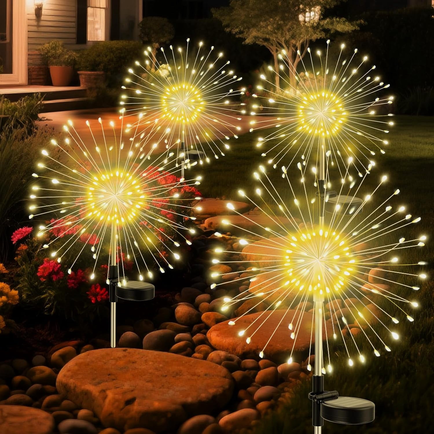 Fountwell Solar Fireworks Lights 200 LED – Waterproof Garden Fairy Light for Outdoor Patio Backyard Party Decor