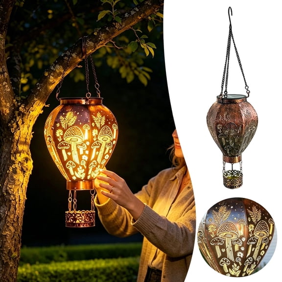 Fountwell Solar Hot Air Balloon Outdoor Lantern Weather Resistant Hanging Garden Light for Patio Yard Fence Decor