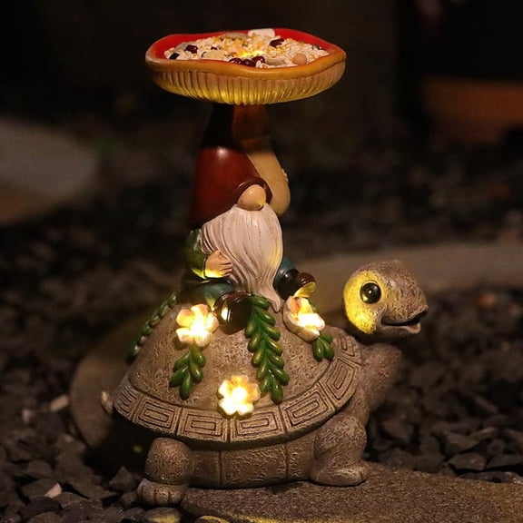 Fountwell Solar Turtle Garden Statue Elf Hummingbird Feeder Resin Outdoor Decor for Patio Lawn Gift for Women