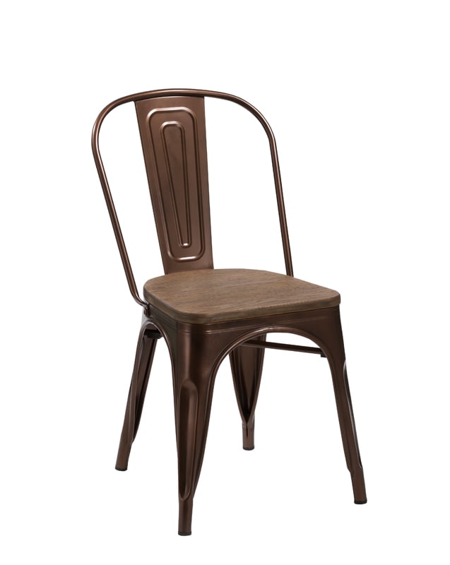 Brown Metal and Wood Slat Back Dining Chair Set